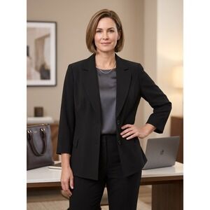 Two Button 3/4 Sleeve Louben Black Crepe Blazer Size 16